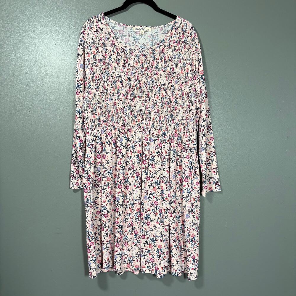 Wallflower Cottagecore Pink Floral Smocked Midi Dress - 1X - Women's Plus Size